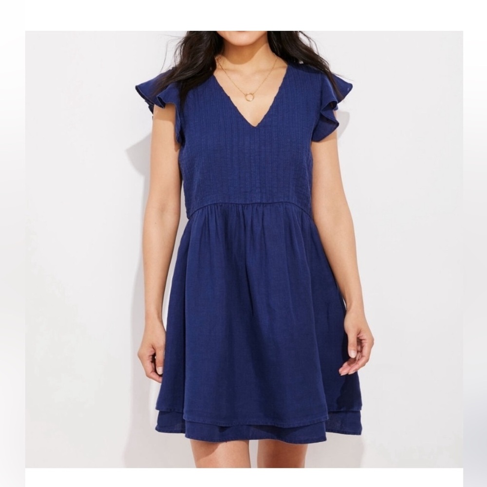 Vineyard Vines Navy Blue Linen Pintuck Dress NWT
